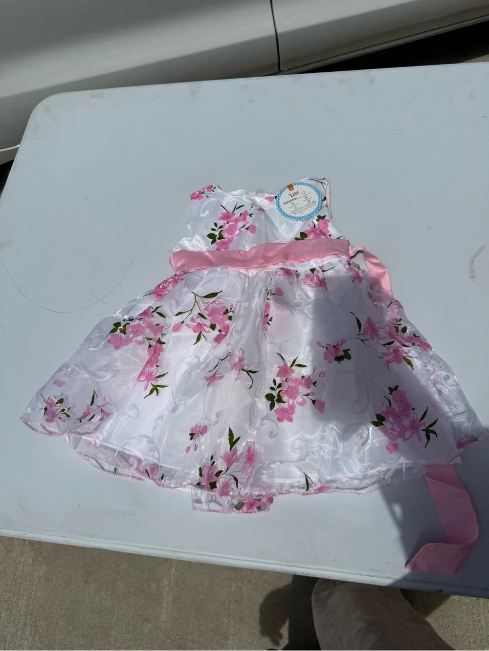 Girls Pink Floral Satin Dress with Ribbon - Kids Toys